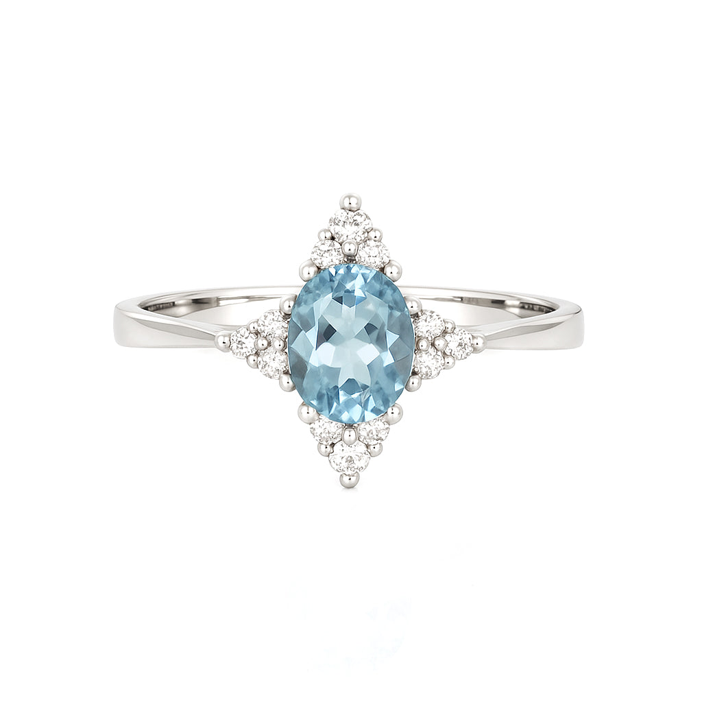 Anello - 18 carati Oro bianco - 0.90ct. tw. Acquamarina - Diamante