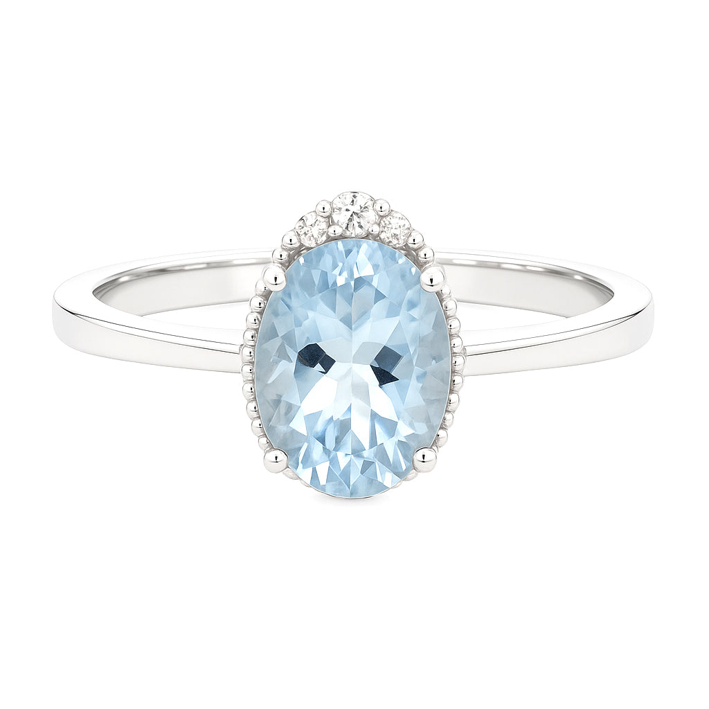 Anello - 18 carati Oro bianco - 1.05ct. tw. Acquamarina - Diamante