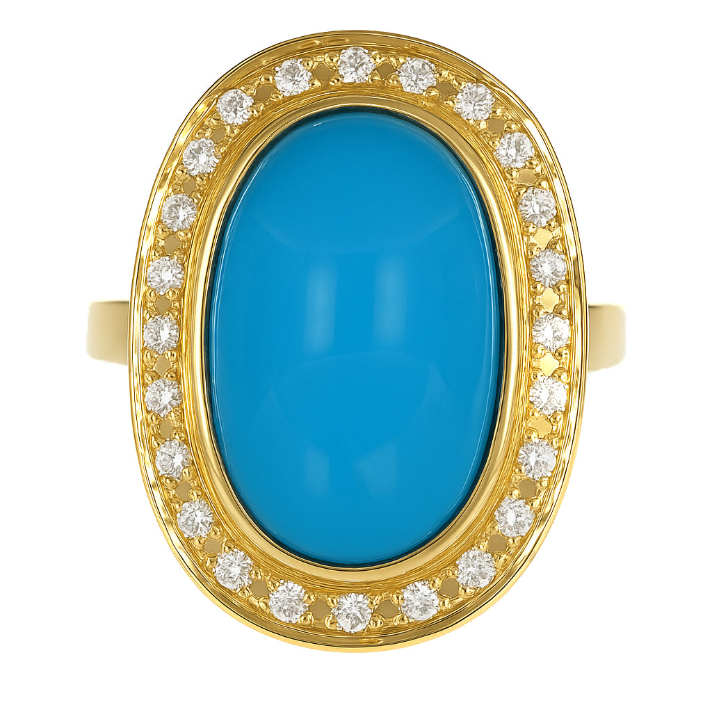 Anello - 18 carati Oro giallo - 10.12ct. tw. Turchese - Diamante - Made in Italy - Handmade