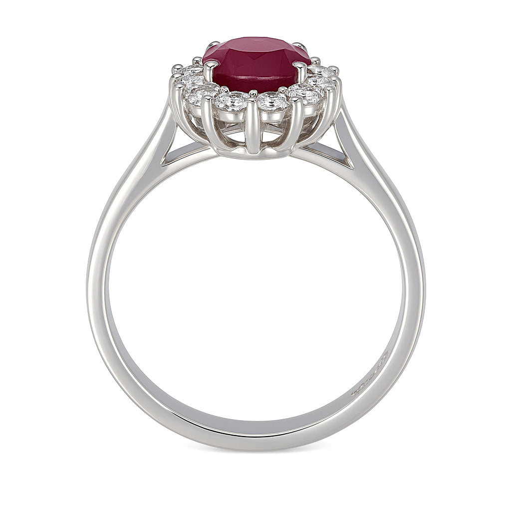 Anello - 18 carati Oro bianco - 1.15ct. tw. Rubino - Diamante