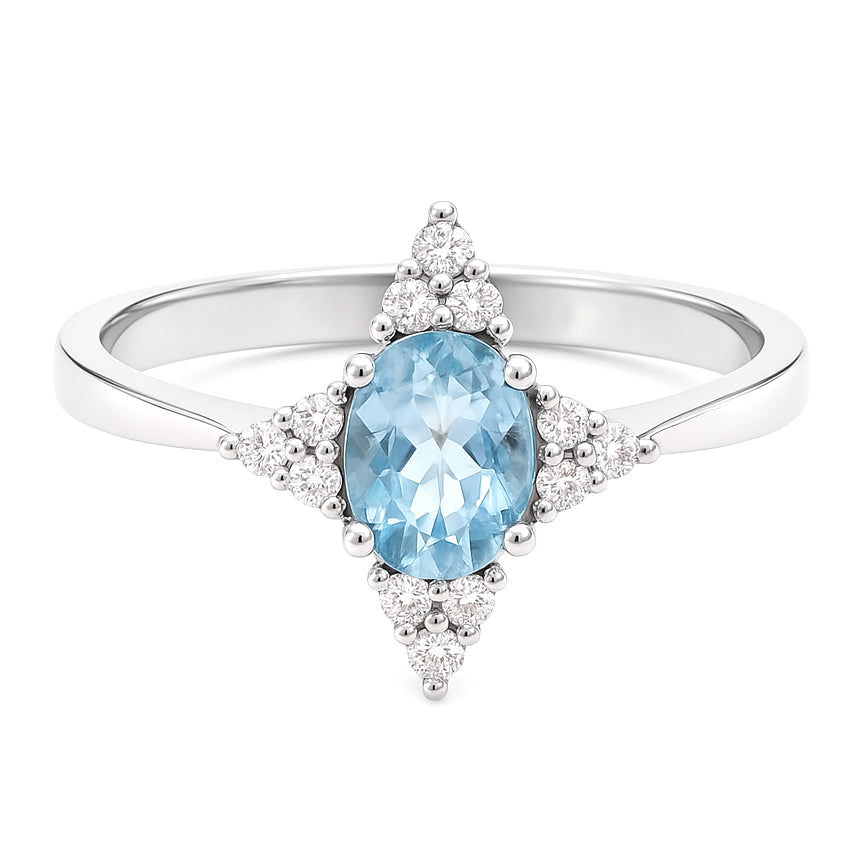 Anello - 18 carati Oro bianco - 0.92ct. tw. Acquamarina - Diamante