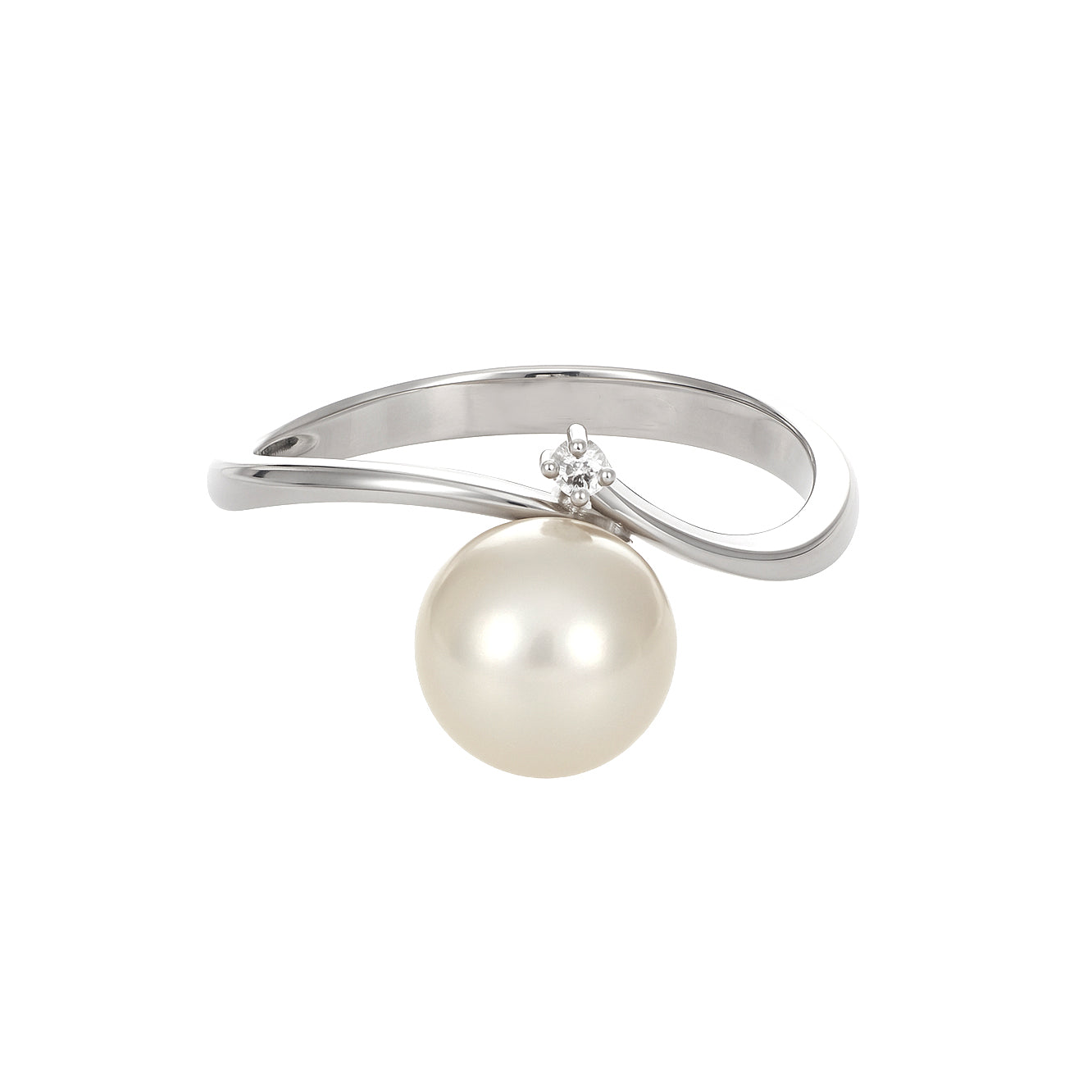 Anello - 18 carati Oro bianco - 0.01ct. tw. Diamante (Naturale) - Perla