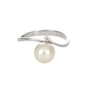 Anello - 18 carati Oro bianco - 0.01ct. tw. Diamante (Naturale) - Perla