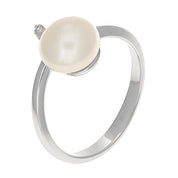 Anello - 18 carati Oro bianco - 0.01ct. tw. Diamante (Naturale) - Perla