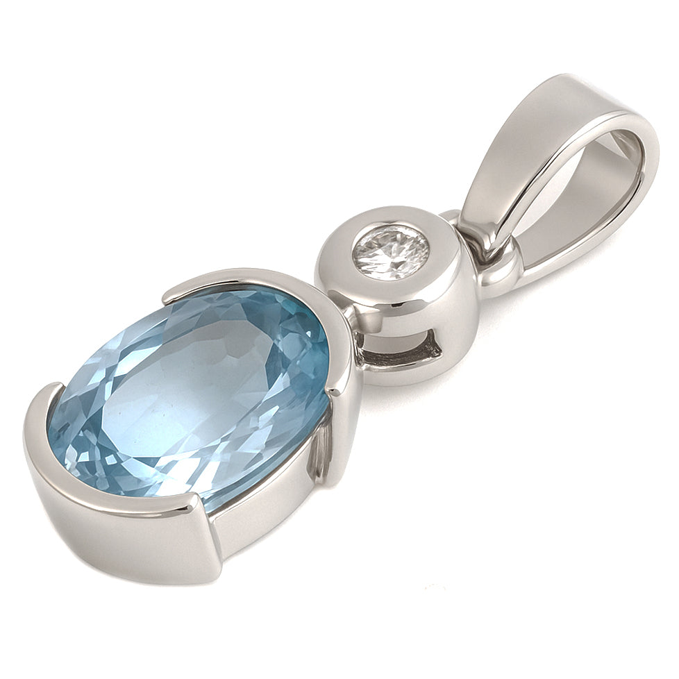 Ciondolo - 18 carati Oro bianco- Acquamarina - Diamante