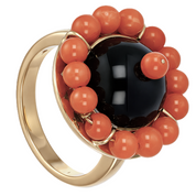 Anello - 18 carati Oro giallo, Ambra Corallo