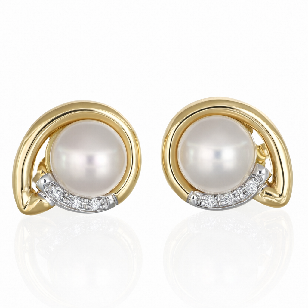 Orecchini - 18 carati Oro bianco, Oro giallo - 0.108ct. tw. Diamante (Naturale) - Perla 2 mm