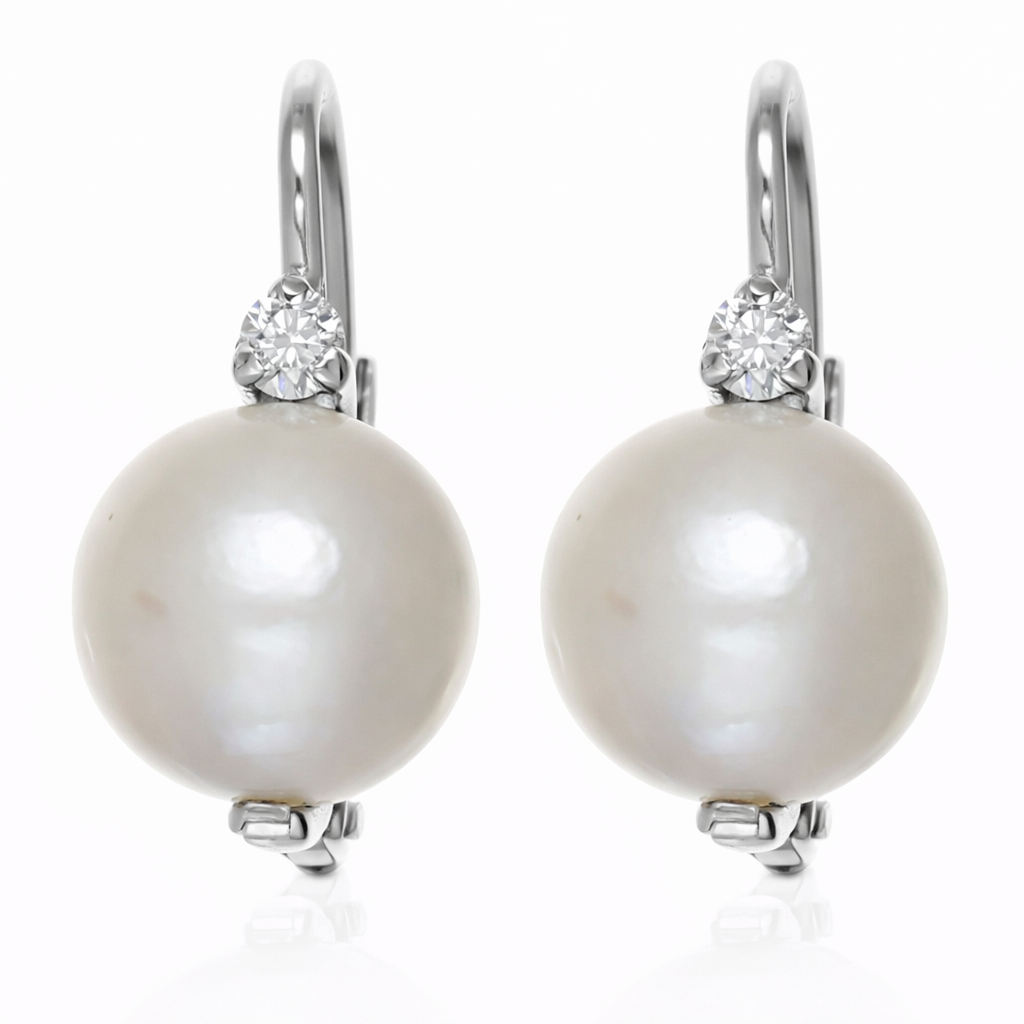 Orecchini - 18 carati Oro bianco - 0.04ct. tw. Diamante (Naturale) - Perla