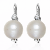 Orecchini - 18 carati Oro bianco - 0.04ct. tw. Diamante (Naturale) - Perla