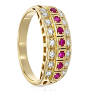 Anello - 18 carati Oro giallo Rubino - Diamante