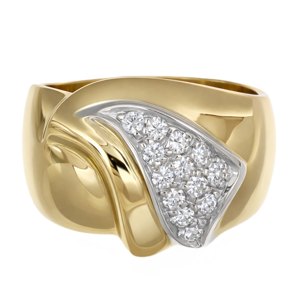 Anello - 18 carati Oro giallo, Oro bianco Diamante (Naturale)