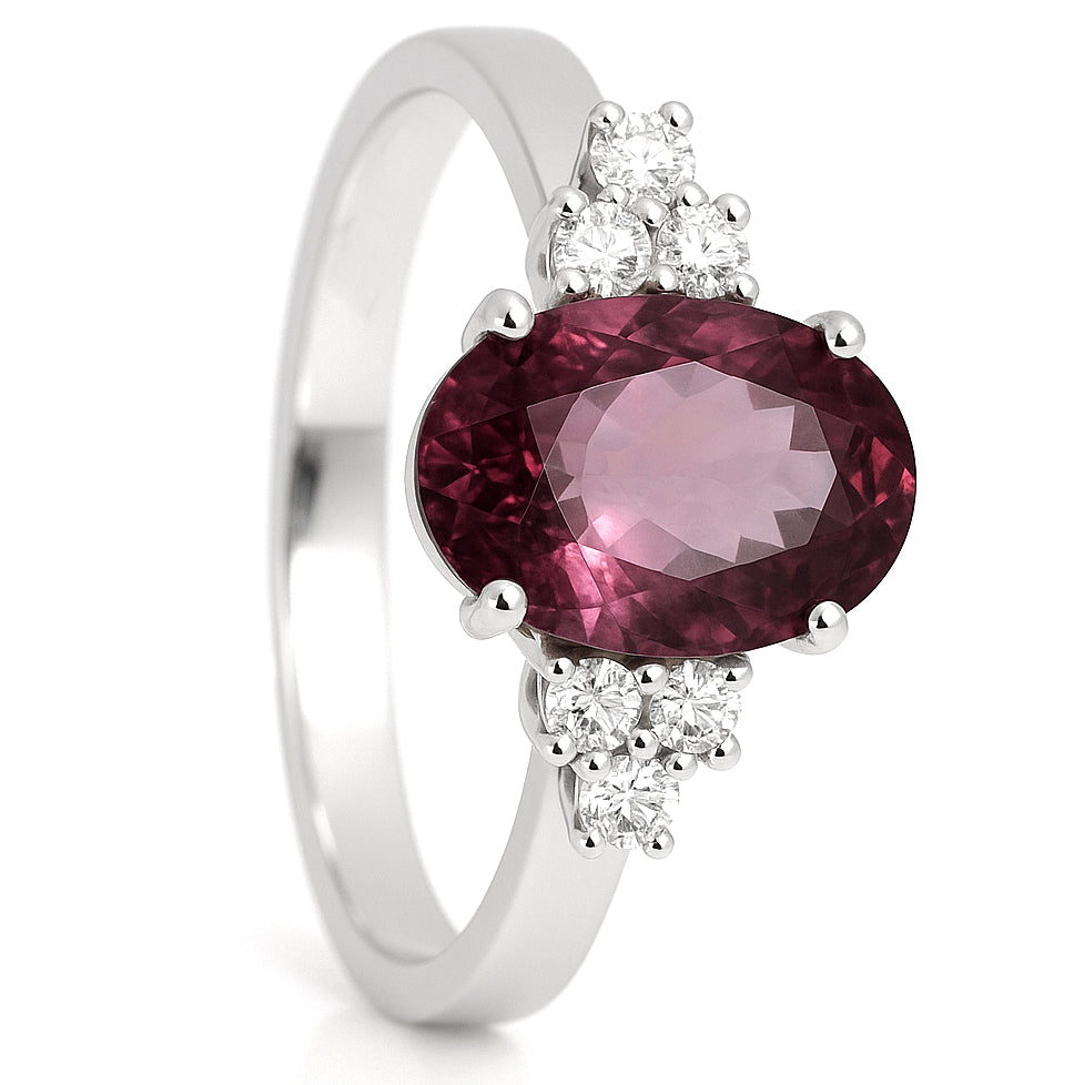 Anello - 18 carati Oro bianco - 2.12ct. tw. Tormalina - Diamante