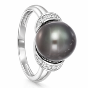 Anello - 18 carati Oro bianco Perla - Diamante