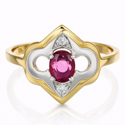 Anello - 18 carati Oro giallo, Oro bianco Rubino - Diamante