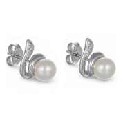Orecchini - 18 carati Oro bianco - 0.04ct. tw. Diamante (Naturale) - Perla
