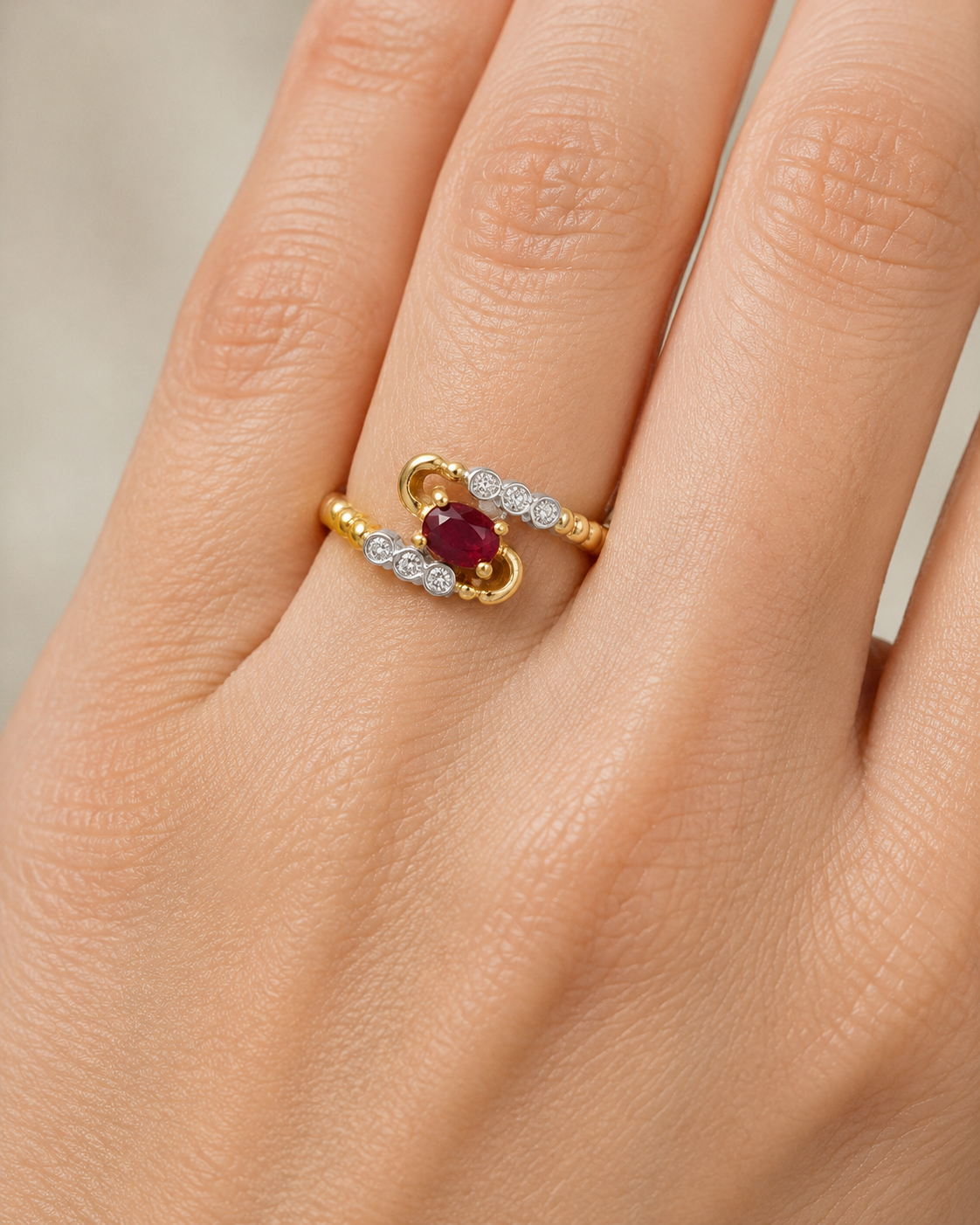 Anello - 18 carati Oro giallo, Oro bianco - 0.31ct. tw. Rubino - Diamante - Made in Italy - Handmade