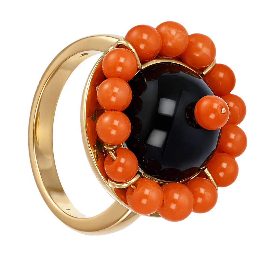 Anello - 18 carati Oro giallo, Ambra Corallo