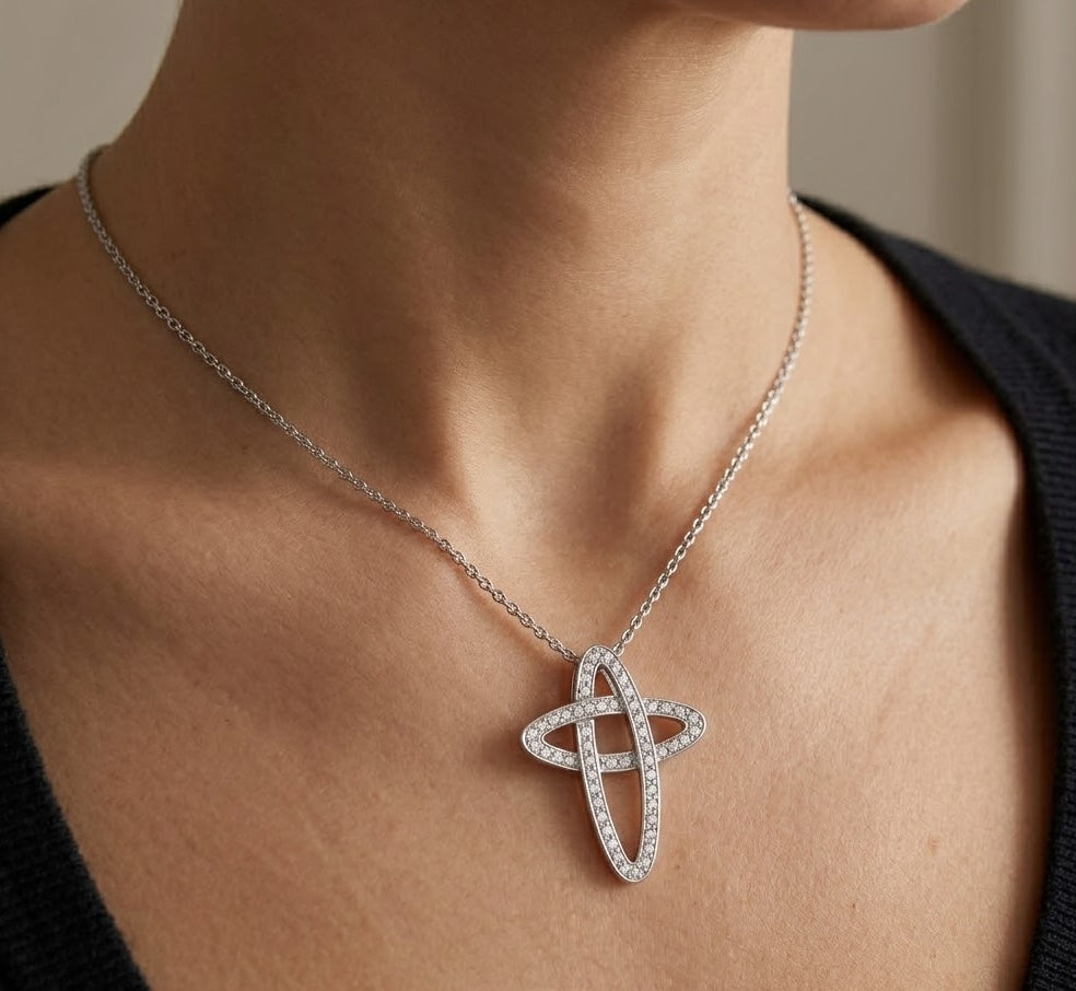 Collana con ciondolo - 18 carati Oro bianco - 0.54ct. tw. Diamante (Naturale) - Made in Italy - Handmade