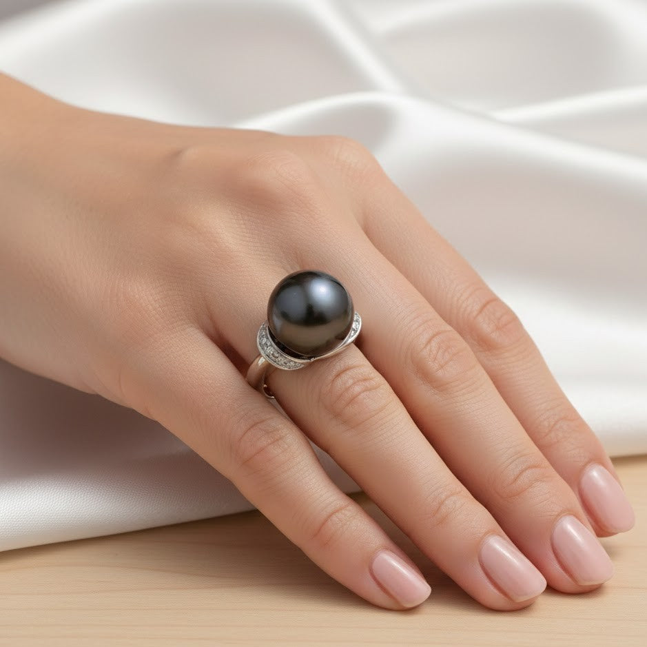 Anello - 18 carati Oro bianco Perla - Diamante