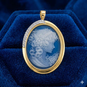 Spilla - 18 carati Oro bianco, Oro giallo, Agata Blu 30 Ct - 0.24ct. tw. Diamante (Naturale)