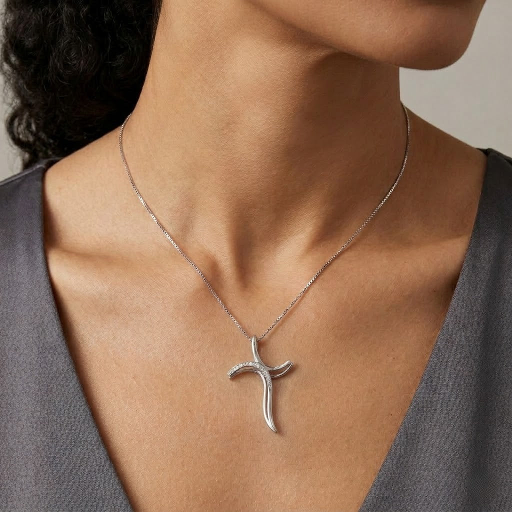 Collana con ciondolo - 18 carati Oro bianco - 0.06ct. tw. Diamante (Naturale)