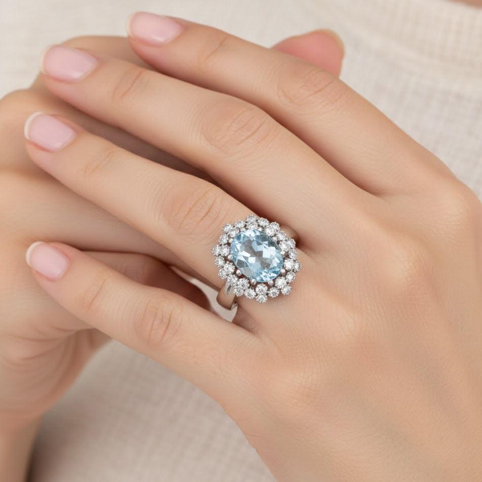 Anello - 18 carati Oro bianco - 3.75ct. tw. Topazio - Diamante