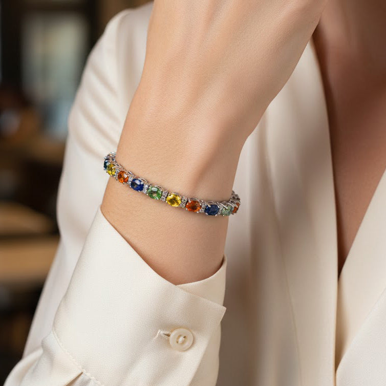 Bracciale - 18 carati Oro bianco - 12.00ct. tw. Zaffiro - Diamante