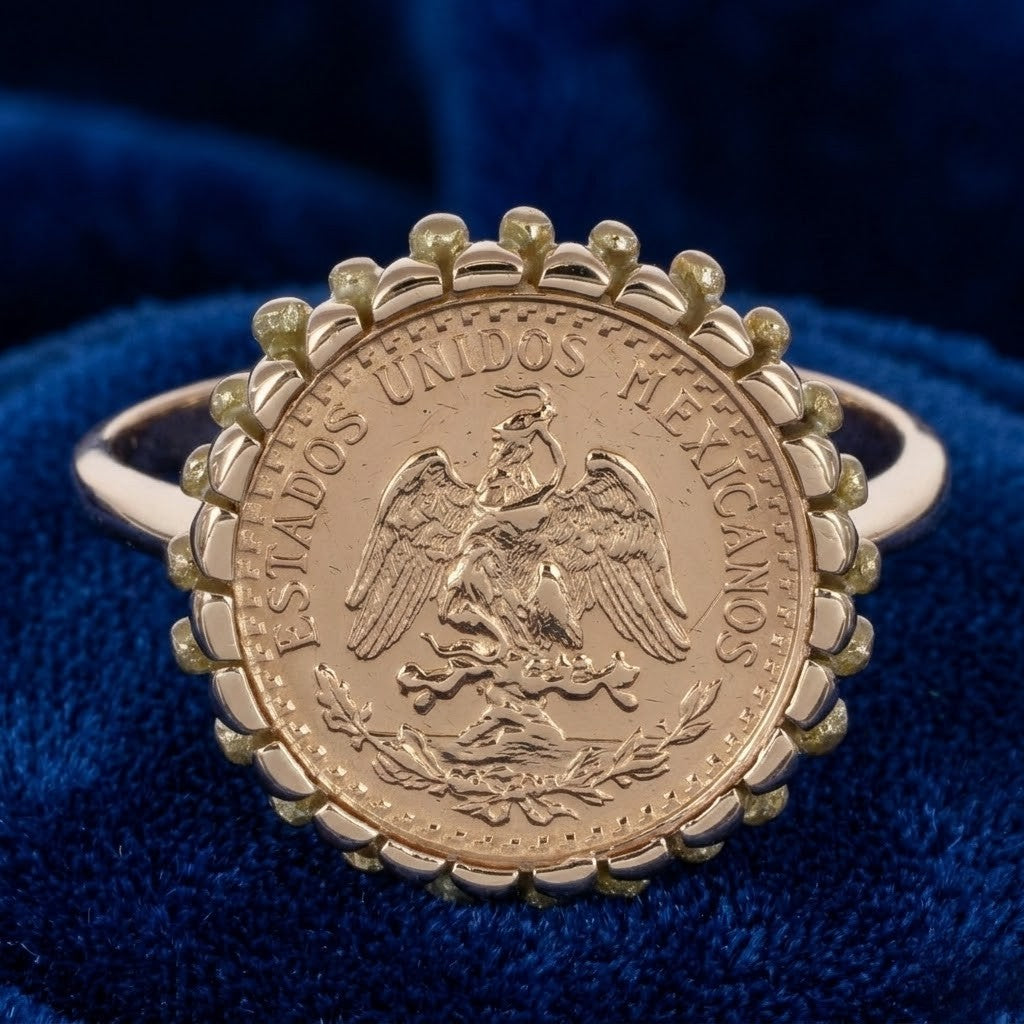 Anello - 18 carati Oro giallo, moneta Messico 2 Peso