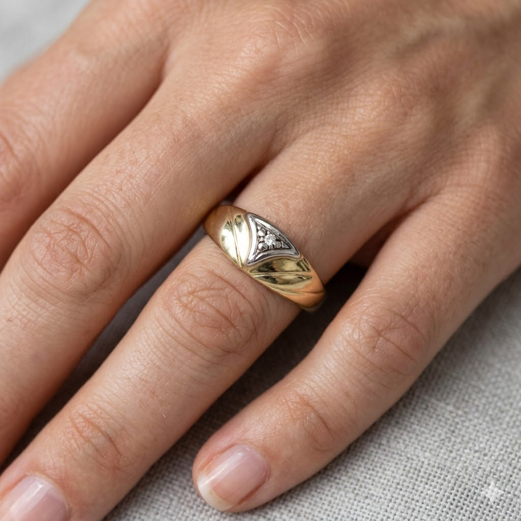 Anello - Oro giallo e oro bianco 18 carati - Diamante