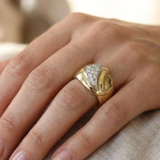 Anello - 18 carati Oro giallo, Oro bianco Diamante (Naturale)