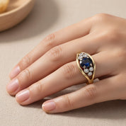 Anello - 18 carati Oro giallo  Oro Bianco- 0.61ct. tw. Zaffiro - Diamante