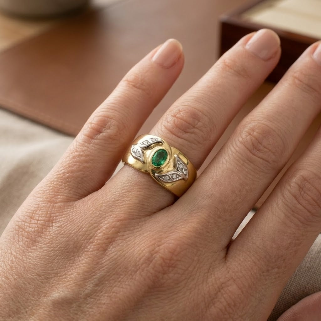 Anello - 18 carati Oro bianco, Oro giallo - 0.42ct. tw. Smeraldo - Diamante