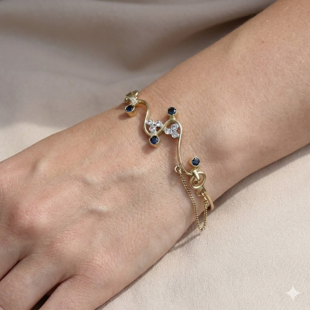 Bracciale - 18 carati Oro giallo, Oro bianco - 0.63ct. tw. Zaffiro - Diamante