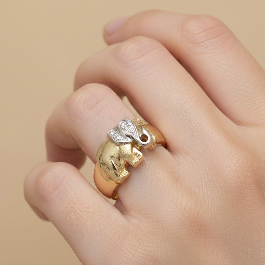 Anello - 18 carati Oro giallo, Oro bianco Diamante (Naturale)