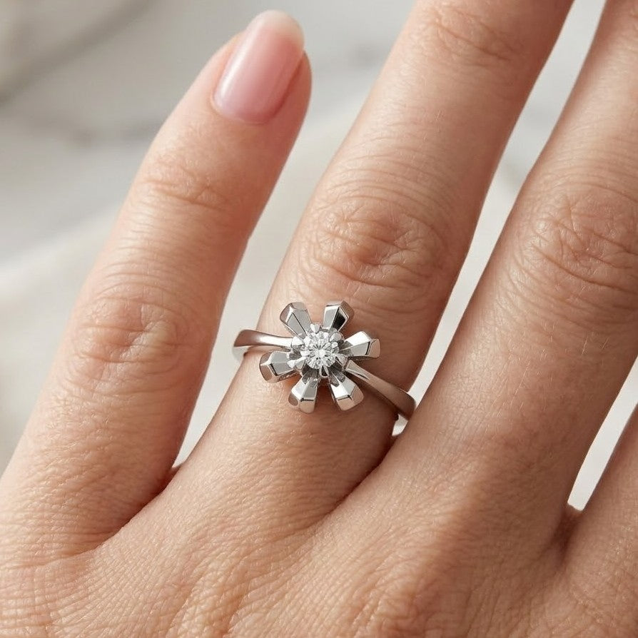 Anello - 18 carati Oro bianco - 0.04ct. tw. Diamante (Naturale)