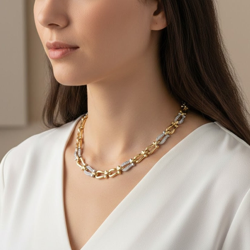 Collana - 18 carati Oro giallo, Oro bianco Diamante (Naturale)