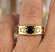 Anello - 18 carati Oro giallo - 0.55ct. tw. Zaffiro - Diamante