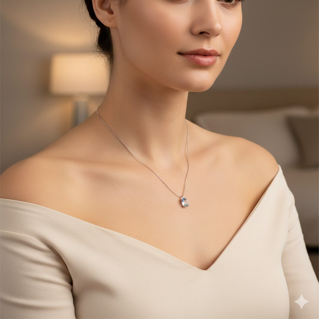 Collana con ciondolo - 18 carati Oro bianco - 0.28ct. tw. Acquamarina