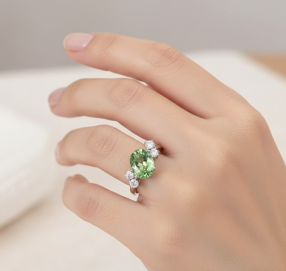 Anello - 18 carati Oro bianco - 1.26ct. tw. Tormalina - Diamante