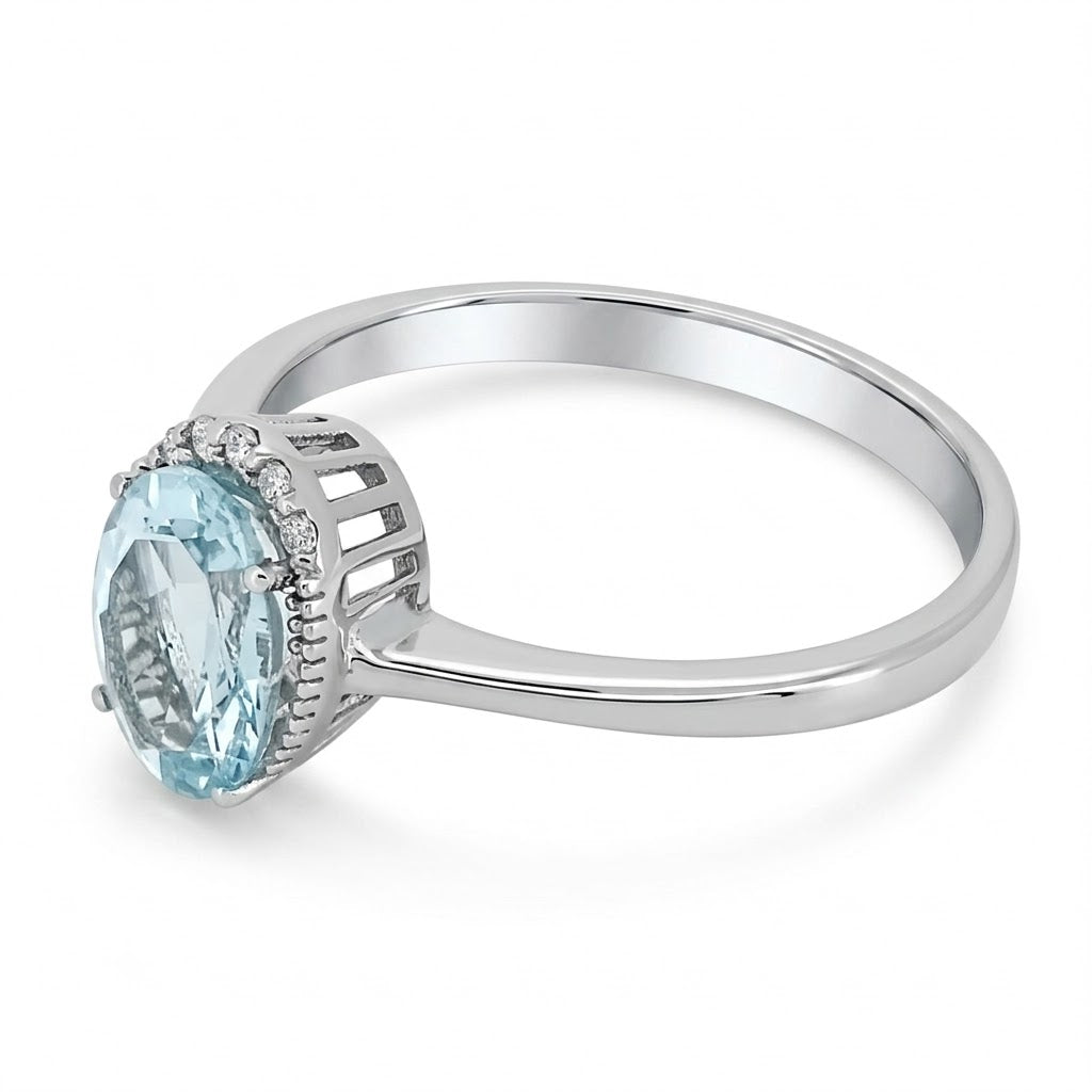 Anello - 18 carati Oro bianco - 1.05ct. tw. Acquamarina - Diamante
