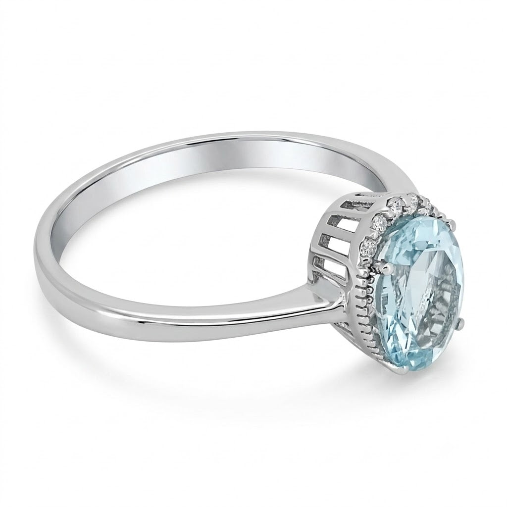Anello - 18 carati Oro bianco - 1.05ct. tw. Acquamarina - Diamante