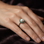 Anello - 18 carati Oro bianco - 0.21ct. tw. Smeraldo - Perla - Made in Italy - Handmade