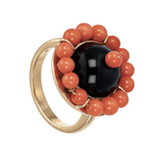 Anello - 18 carati Oro giallo, Ambra Corallo