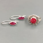 Parure in Argento 925 carati anello e orecchini con rubini da Donna vintage